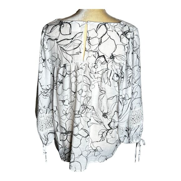 Zac & Rachel Boho Peasant Top Size XL  Crochet White And Black Tie At Sleeve - Picture 4 of 10